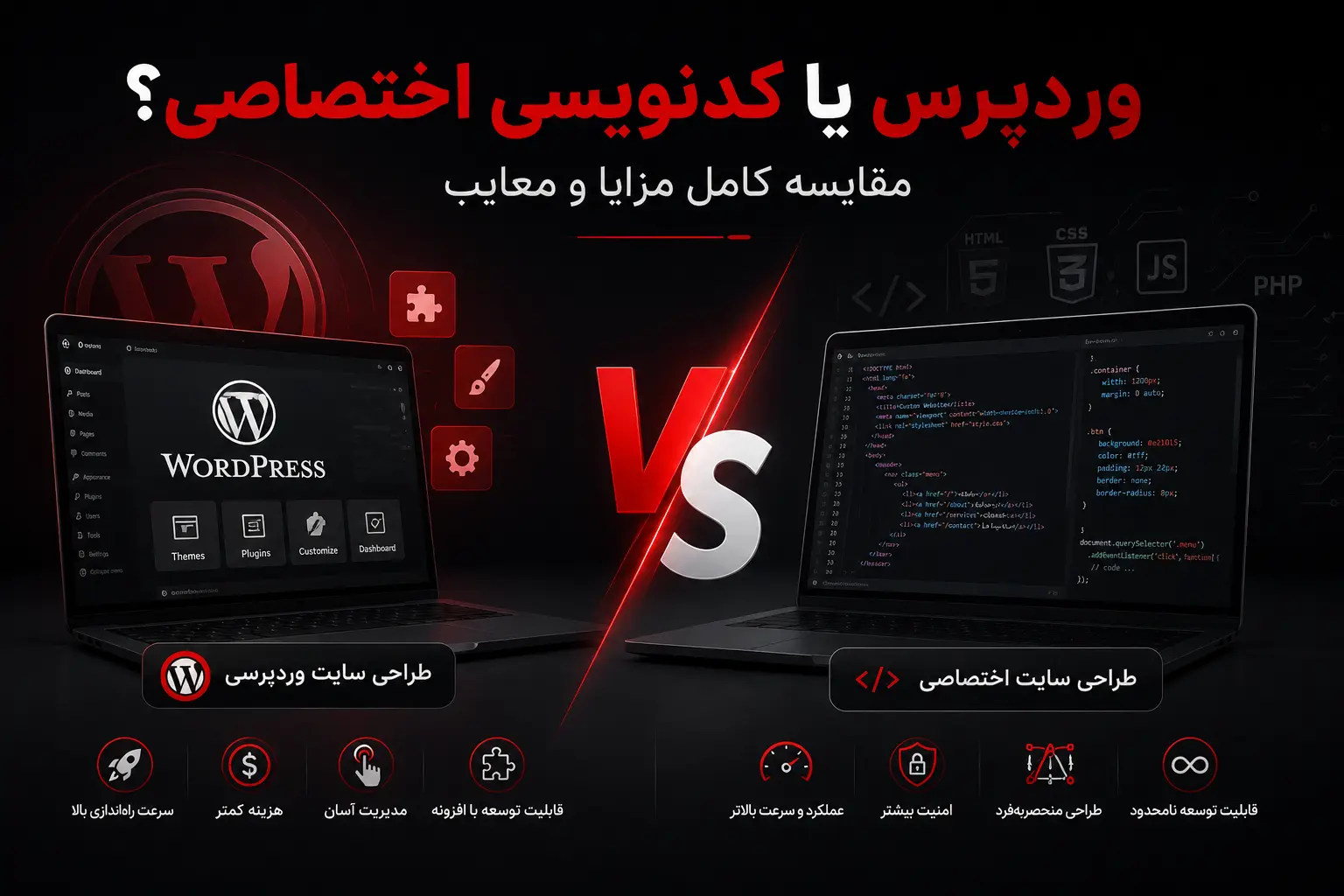 طراحی سایت با وردپرس یا کدنویسی اختصاصی؟ مقایسه کامل مزایا و معایب